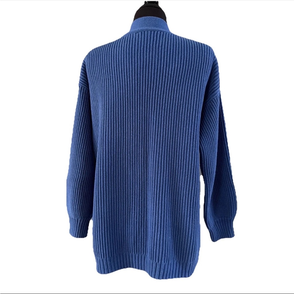 Quince Blue Ribbed Open-Front Cardigan - Picture 3 of 12